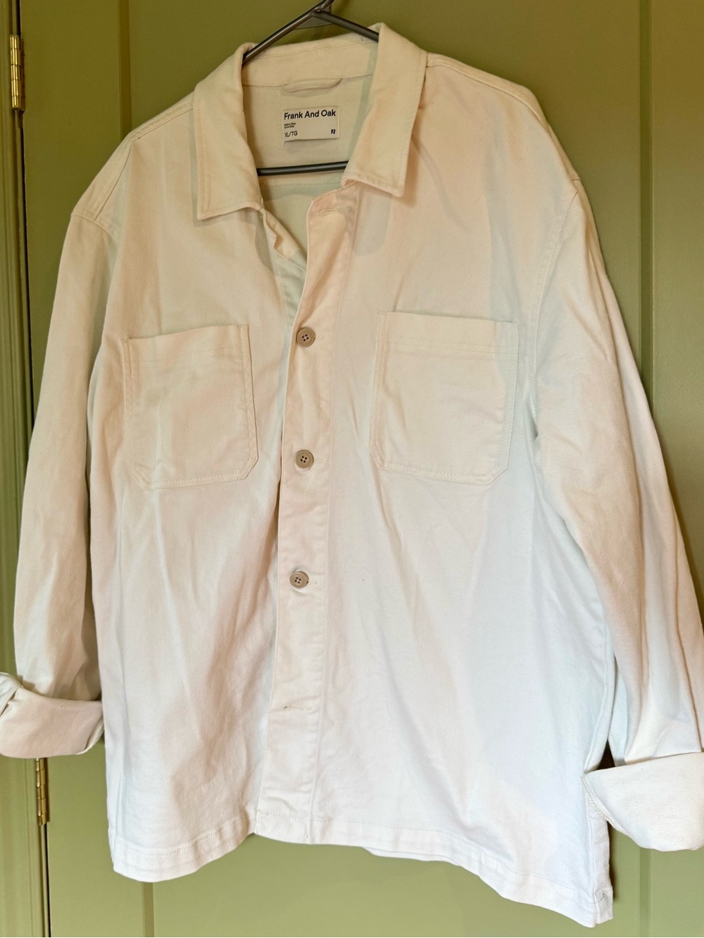 Frank and Oak Men's White Button-Up Chore Jacket
